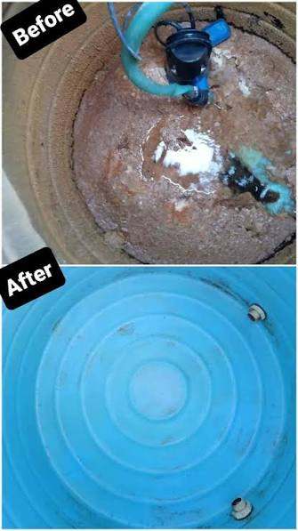 Water tank before and after cleaning